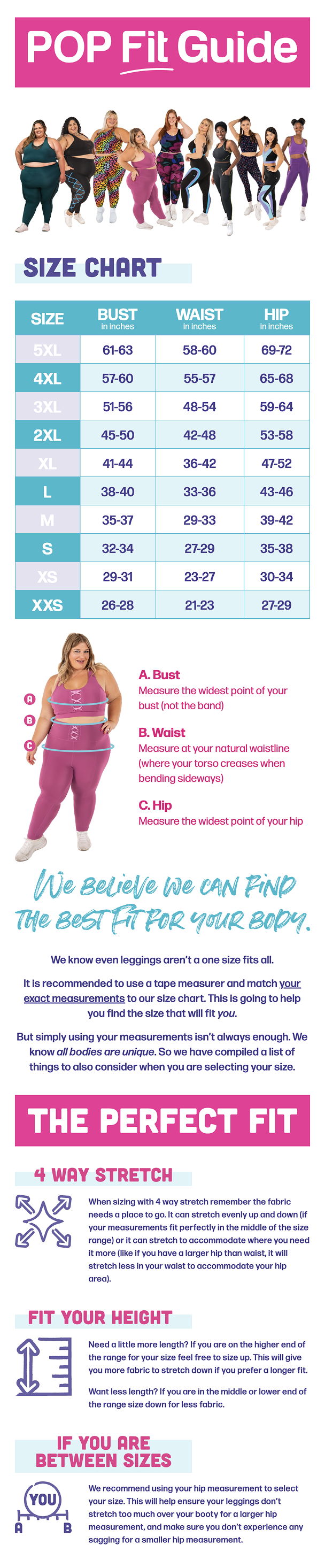POP Fit size chart
